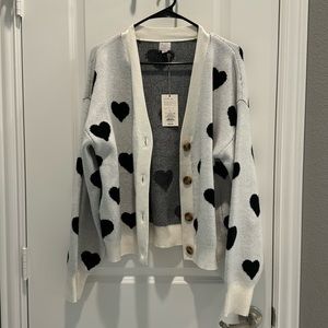 White cardigan with black hearts by A New Day. NWT!!